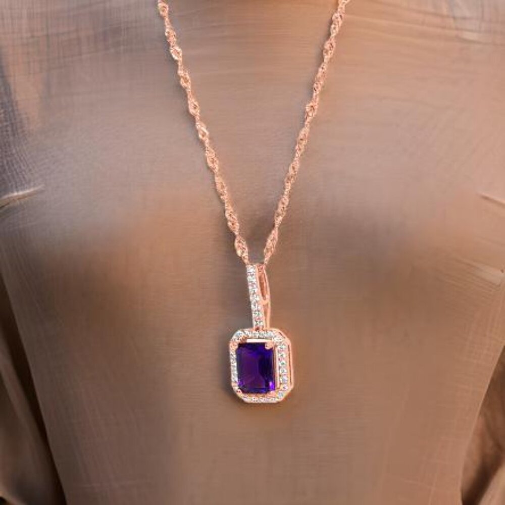 BRAND NEW 925 Sterling Silver Natural Amethyst 18K Rose Gold Pelleted Jewelry